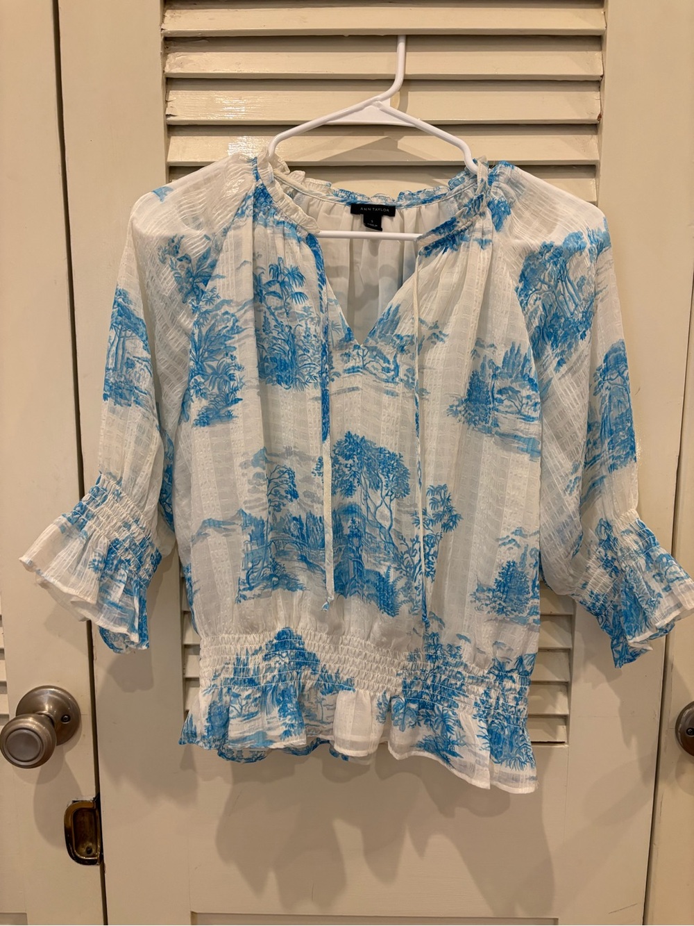 Blue Toile Peasant Blouse - Ann Taylor